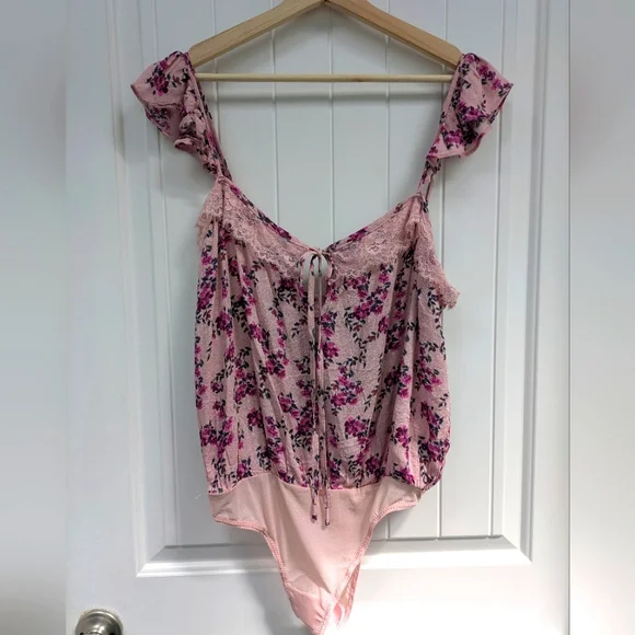 Intimately Free People Pink Floral Bodysuit with Tie Front - Take It Away - Picture 2 of 10